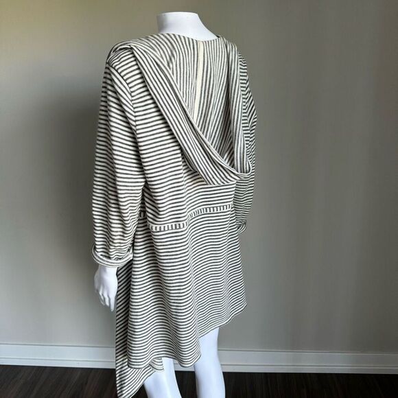 Max Studio Black & White Weekend Striped 100% Cotton Open Cardigan Hoodie Size L - Picture 4 of 5